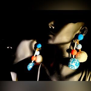 Tribal Handmade Flurry Colorful Beaded No-Pierced Golden Clip Earrings A Pair